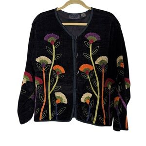 Life Style Vintage Women’s Chenille Embroidered Cardigan Sweater Jacket sz S